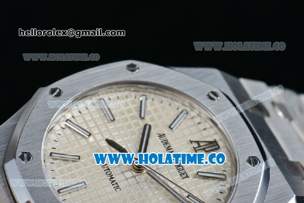 Audemars Piguet Royal Oak Swiss ETA 2824 Automatic Full Steel with White Dial and Stick Markers - 1:1 Origianl (ZF) - Click Image to Close